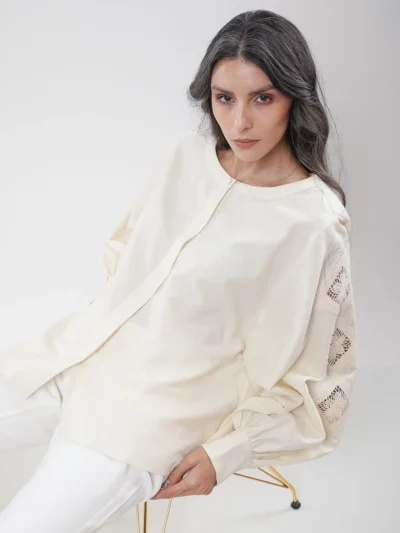 Blouse dentelle manches bouffantes