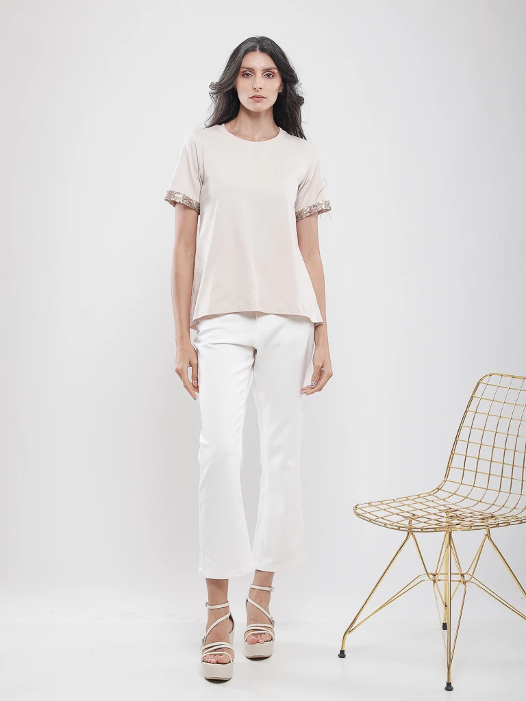 T-shirt à revers de manches sequins