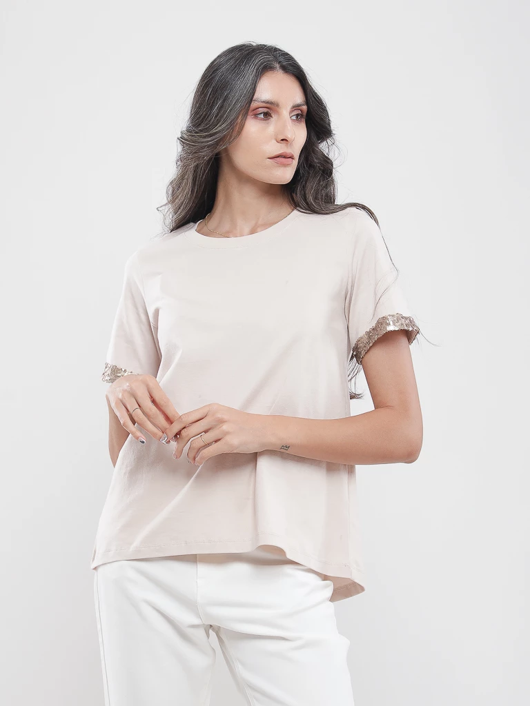 T-shirt à revers de manches sequins