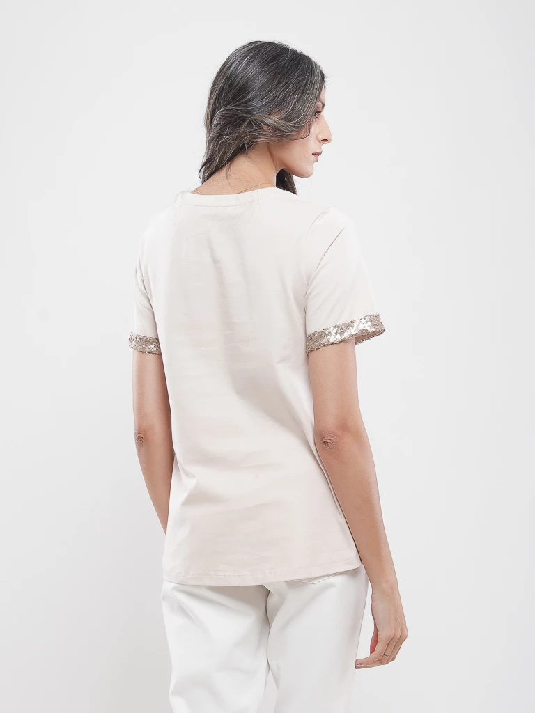 T-shirt à revers de manches sequins