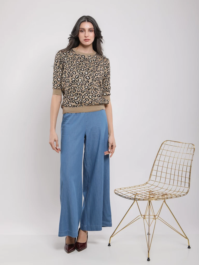 Pantalon large coton taille haute