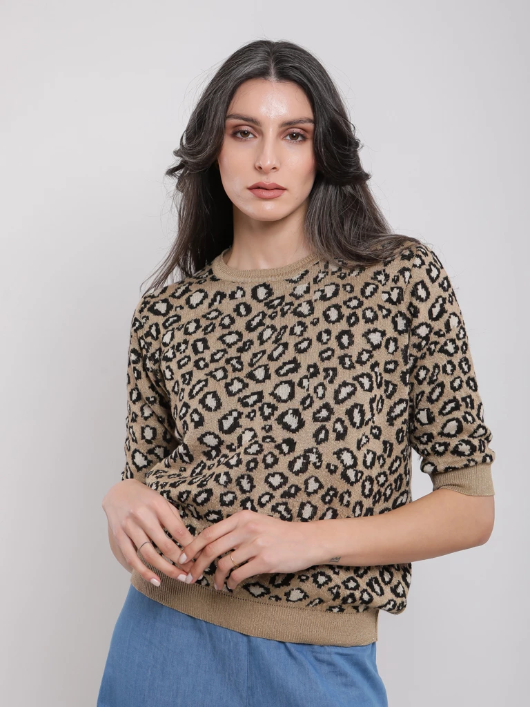 Pull léopard coton mélangé