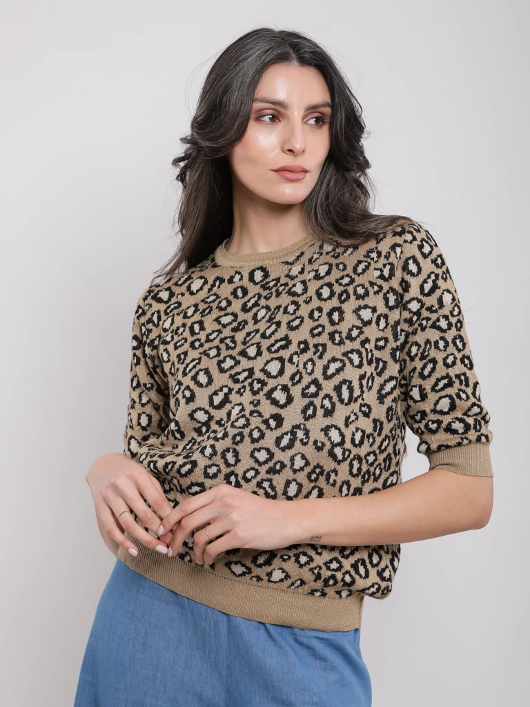 Pull léopard coton mélangé