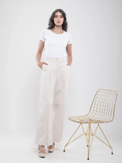 Pantalon large plissé taille haute