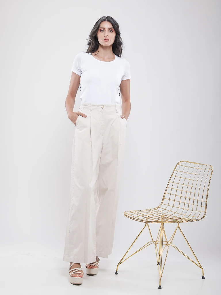 Pantalon large plissé taille haute