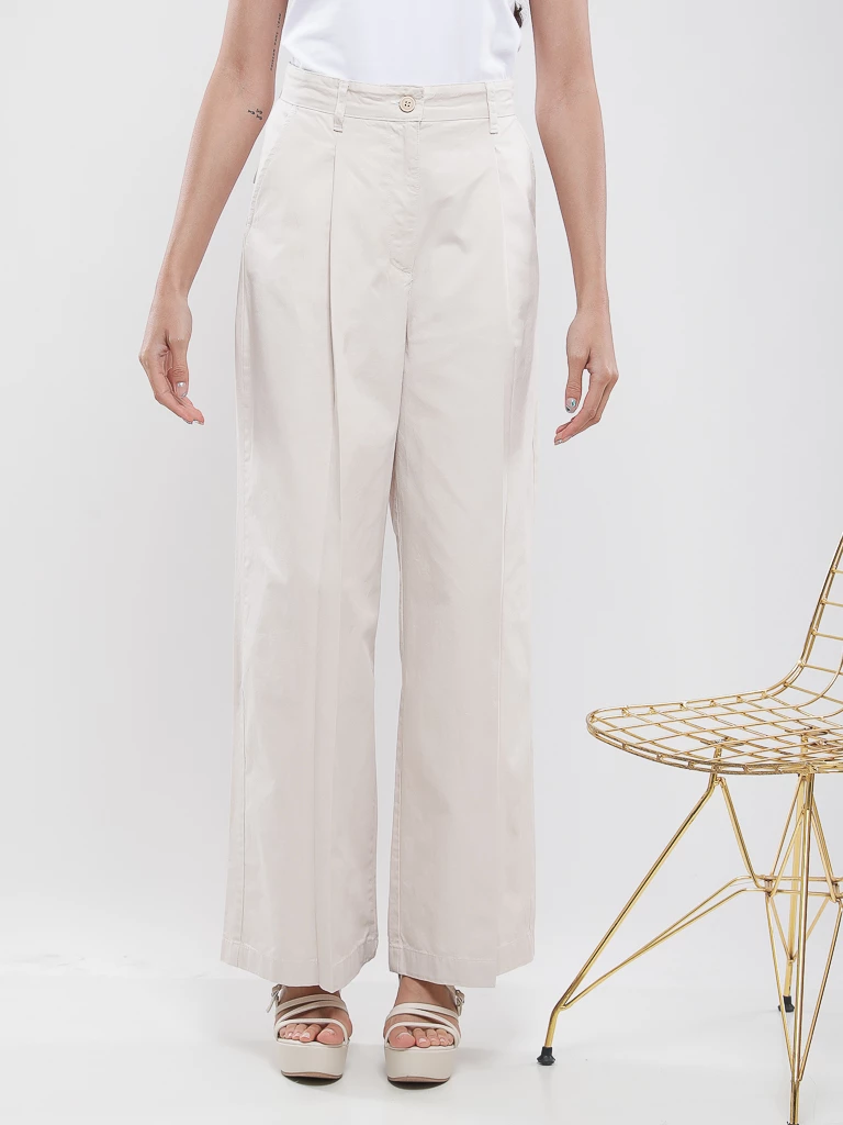 Pantalon large plissé taille haute