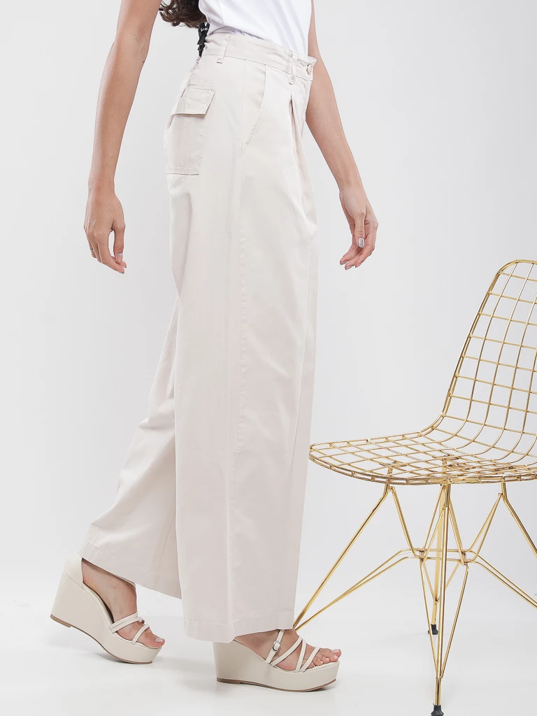 Pantalon large plissé taille haute