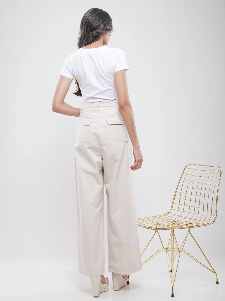 Pantalon large plissé taille haute