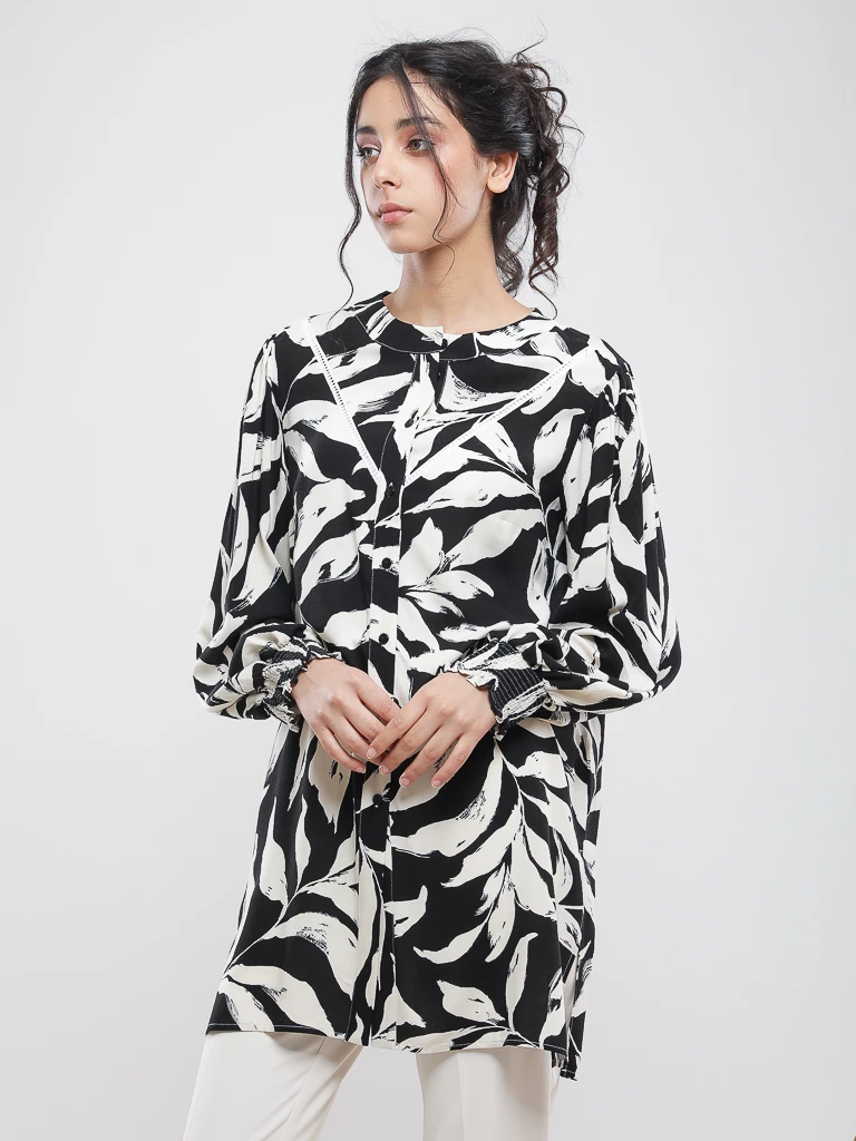 Chemise longue imprimé feuillage