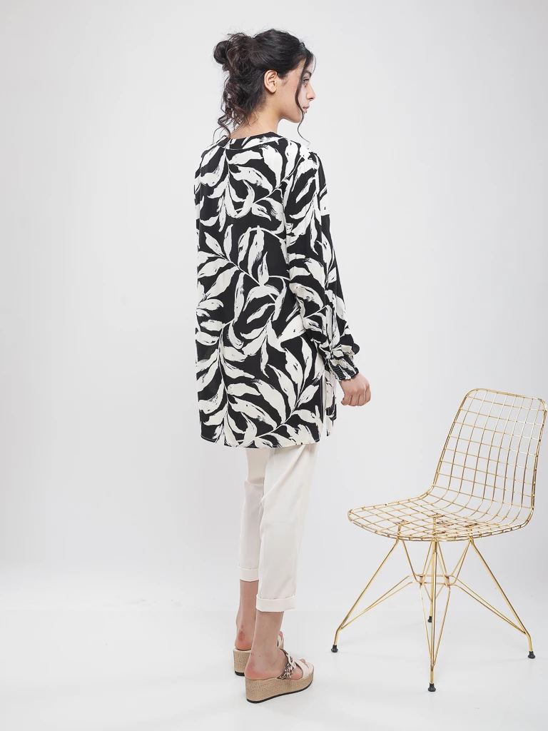 Chemise longue imprimé feuillage
