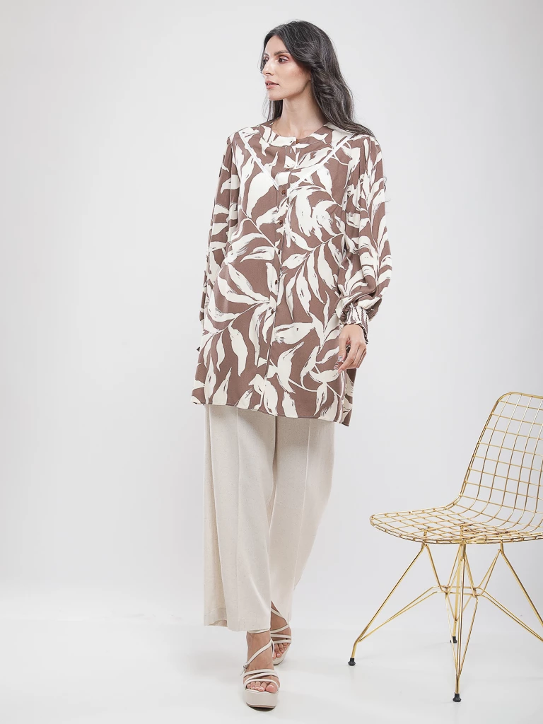 Chemise longue imprimé feuillage