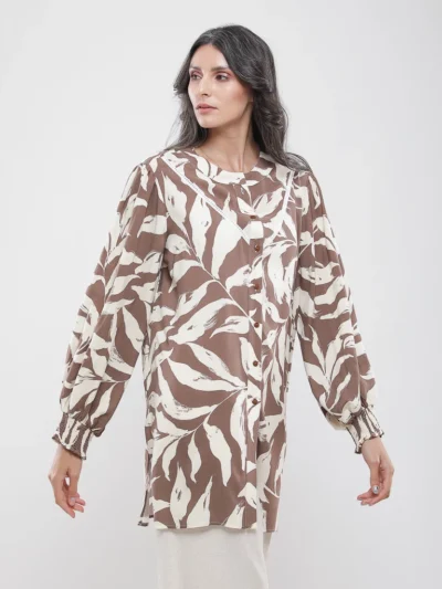 Chemise longue imprimé feuillage