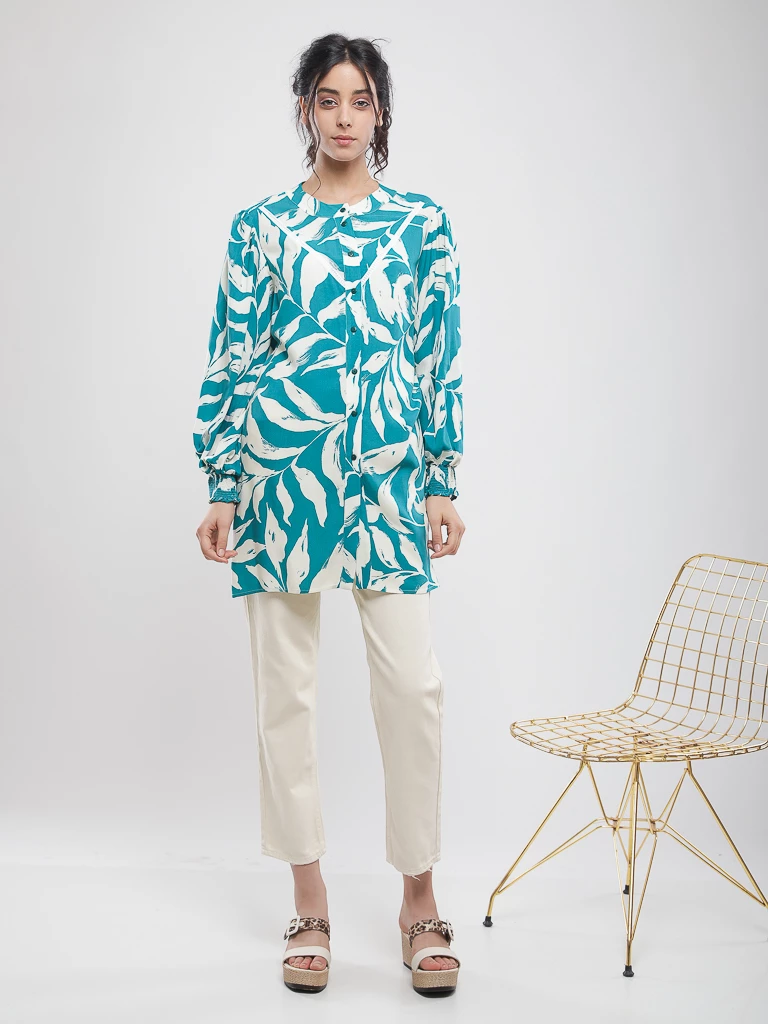 Chemise longue imprimé feuillage