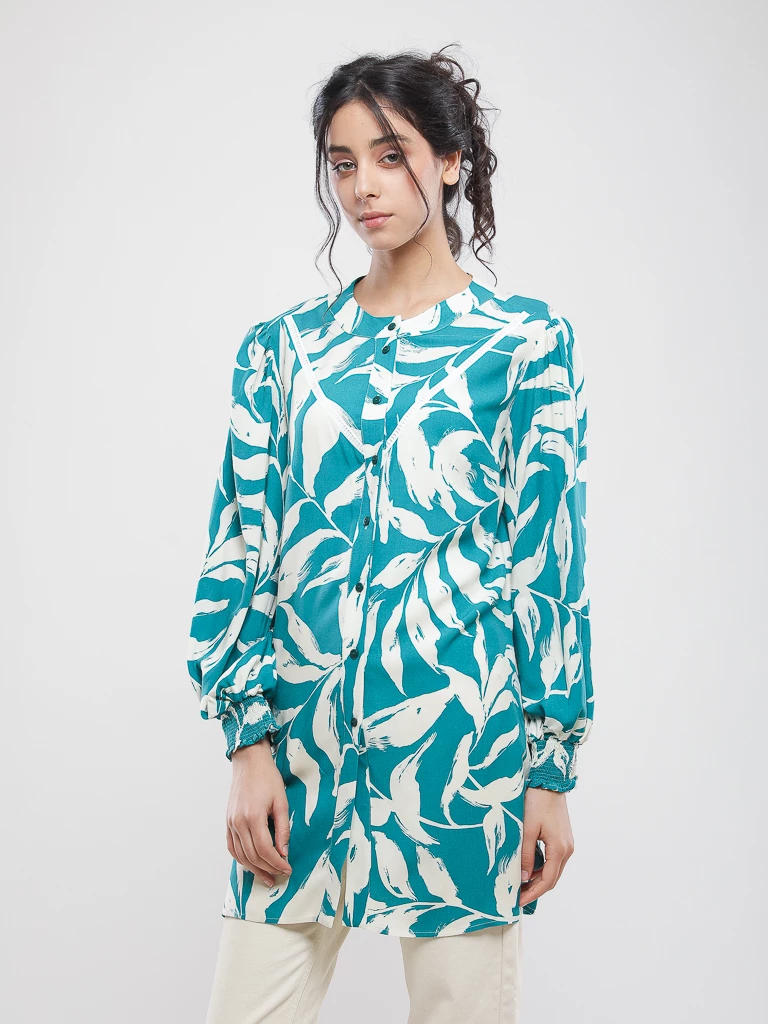 Chemise longue imprimé feuillage