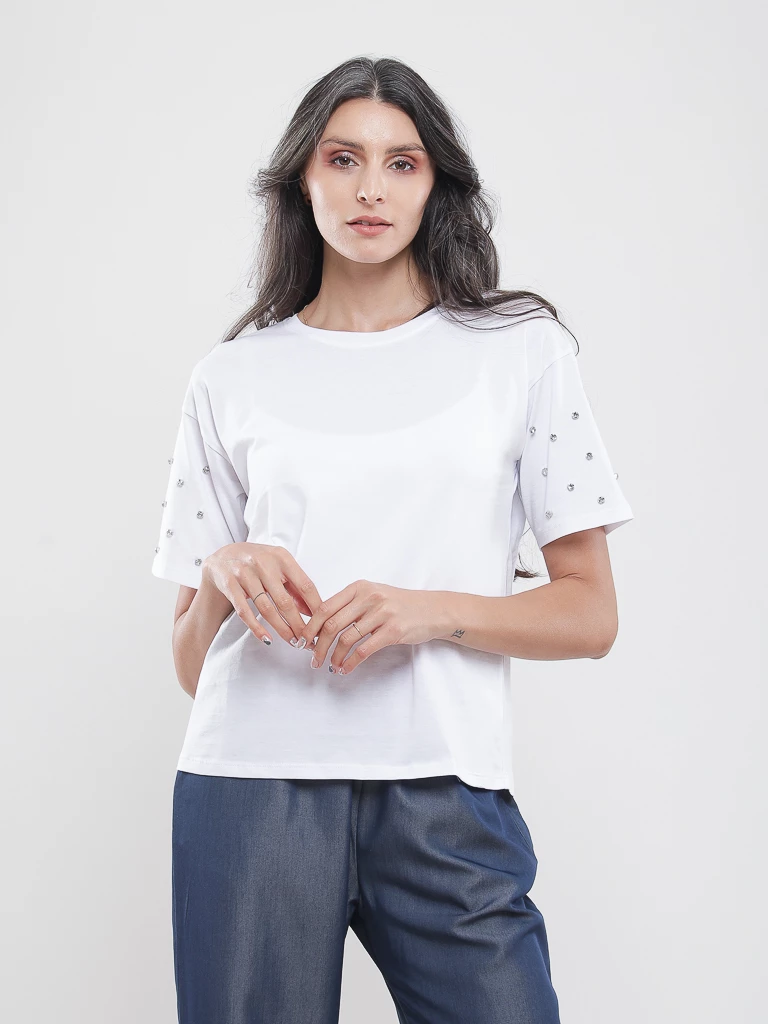 T-shirt oversize à manches perlées