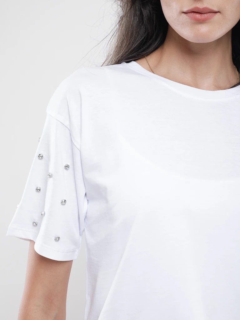 T-shirt oversize à manches perlées