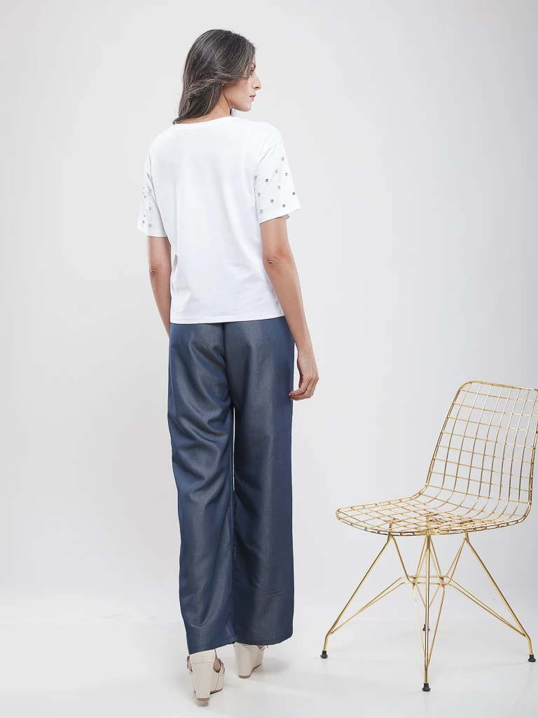 T-shirt oversize à manches perlées