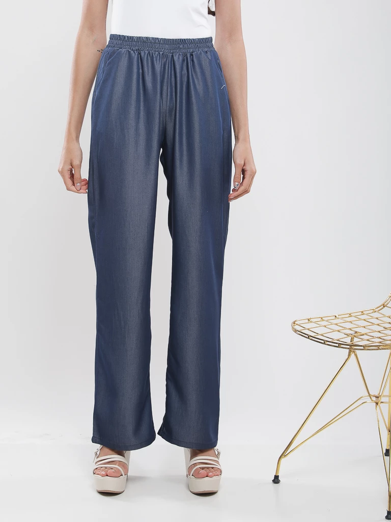 Pantalon large à taille élastiquée