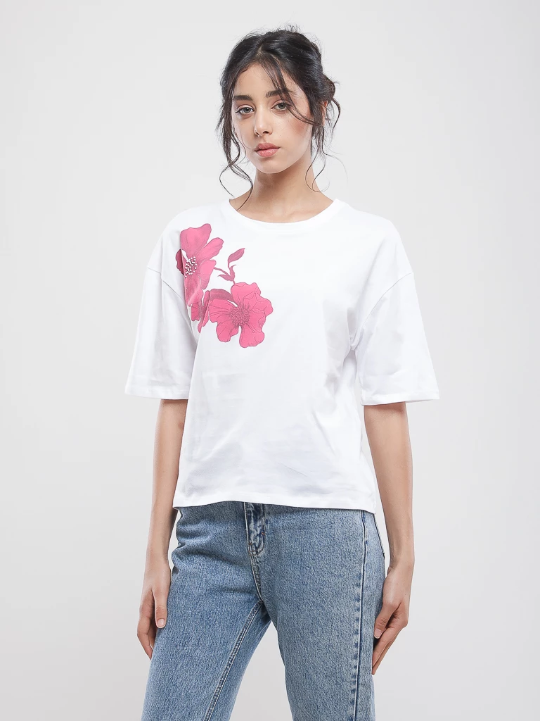 T-shirt coton à imprimé floral