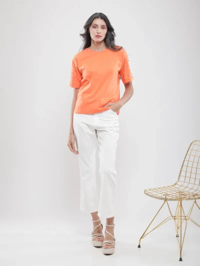 T-shirt oversize à manches perlées