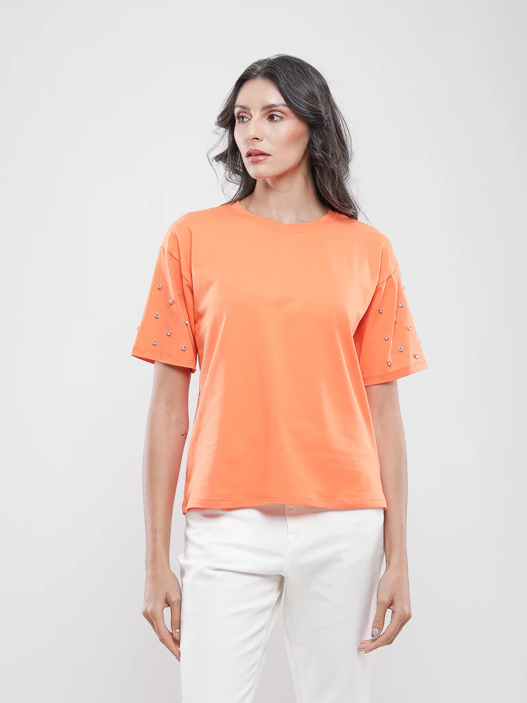 T-shirt oversize à manches perlées