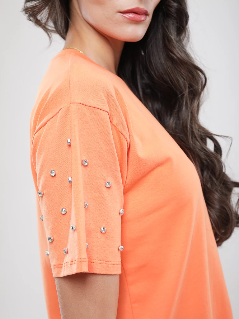 T-shirt oversize à manches perlées