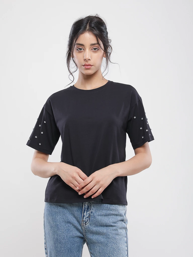 T-shirt oversize à manches perlées