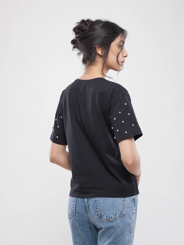 T-shirt oversize à manches perlées