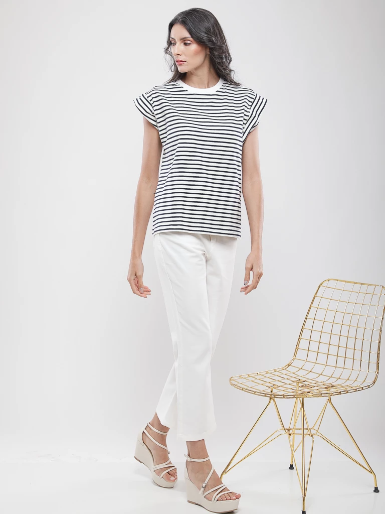 T-shirt marinière à épaules structurées