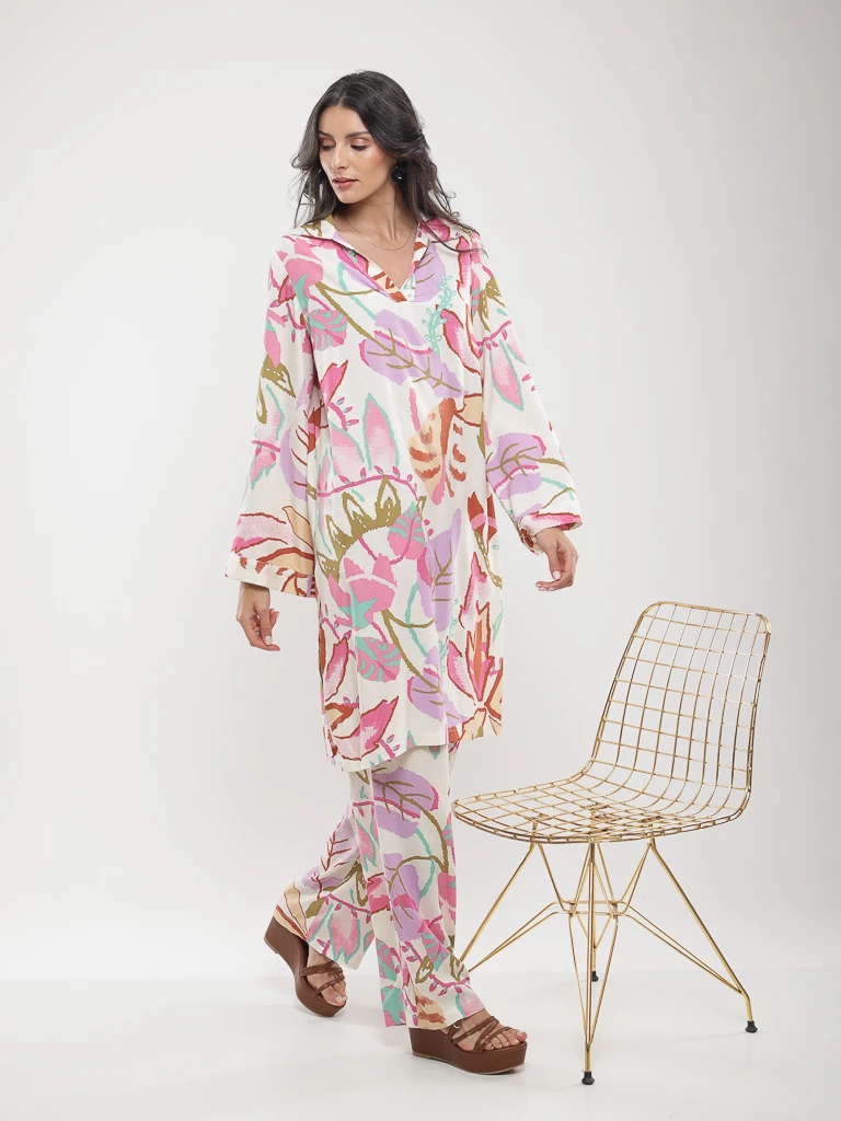 Blouse longue imprimé feuillage