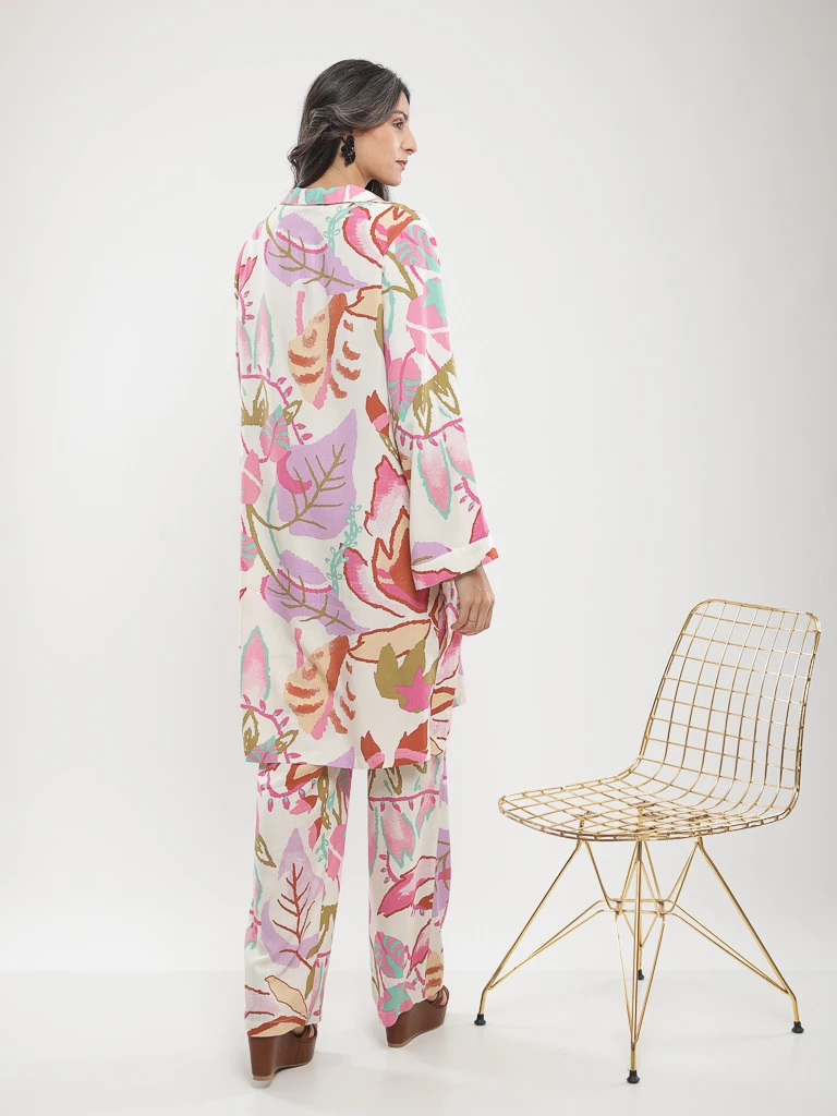 Blouse longue imprimé feuillage