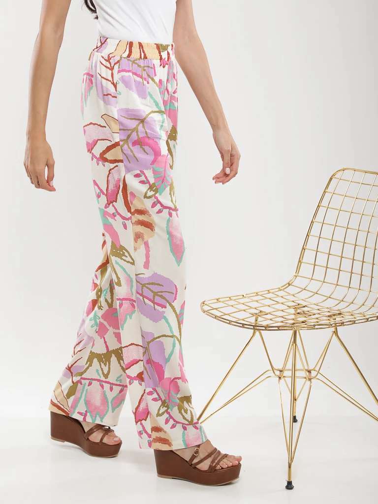 Pantalon fluide imprimé feuillage
