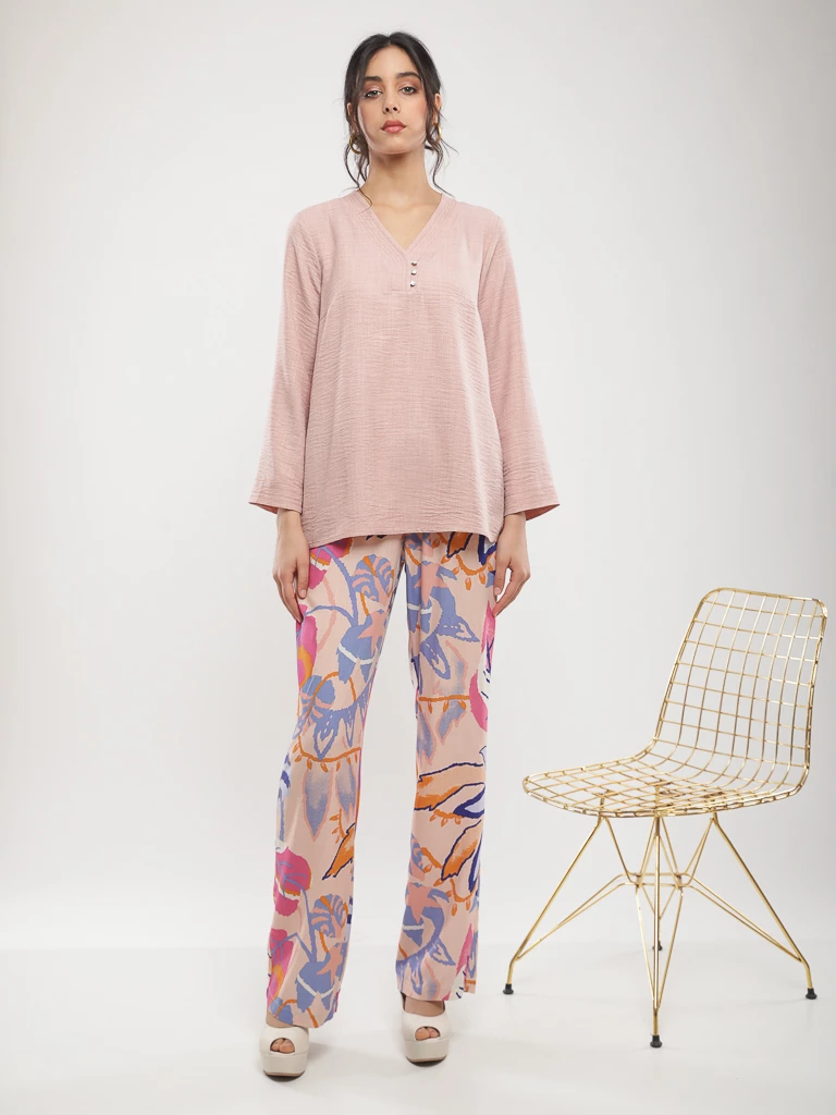 Pantalon fluide imprimé feuillage