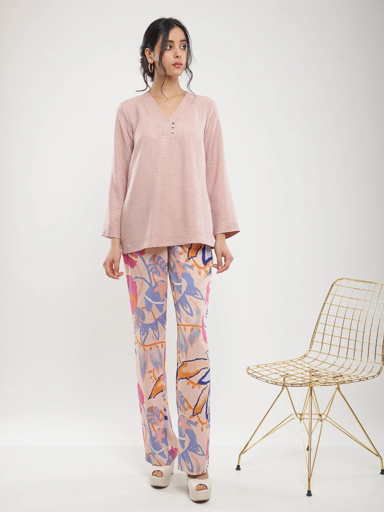 Blouse fluide lin à col en V