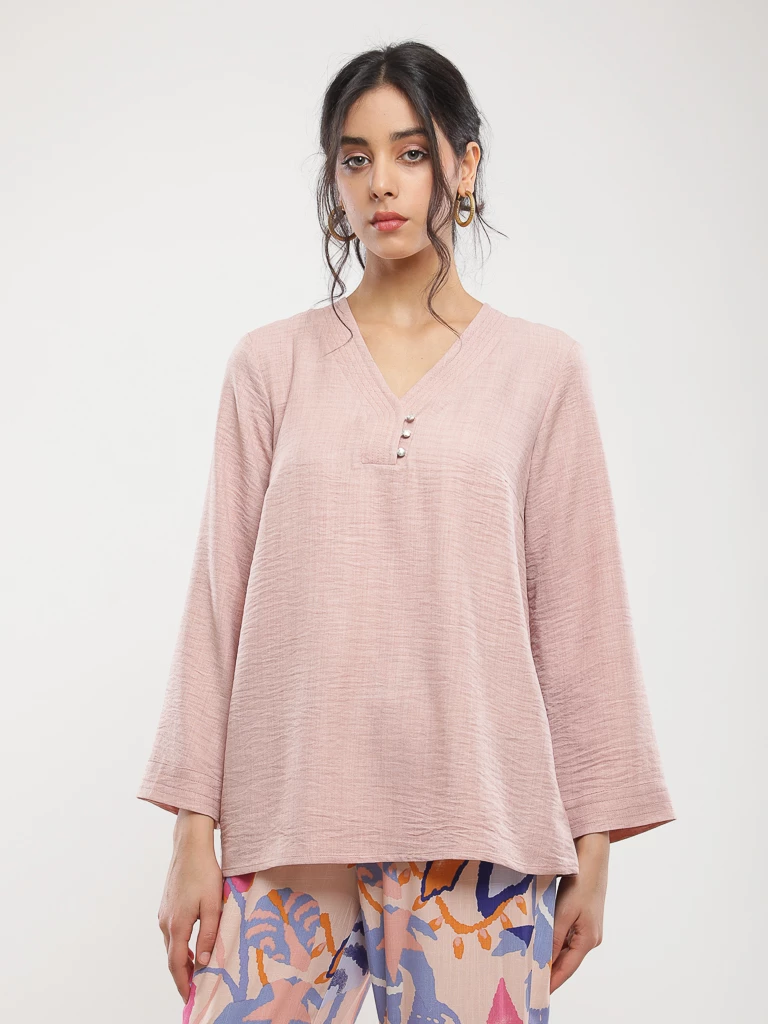 Blouse fluide lin à col en V