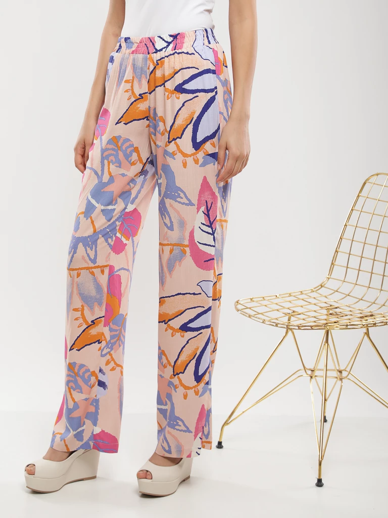 Pantalon fluide imprimé feuillage