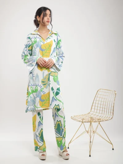 Pantalon fluide imprimé feuillage