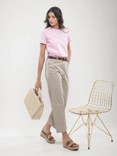 Pantalon droit à larges revers