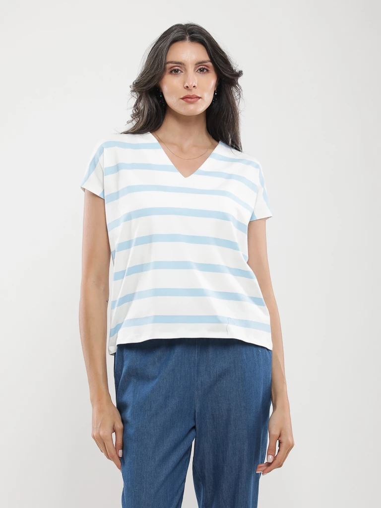 T-shirt ample à col V et rayures