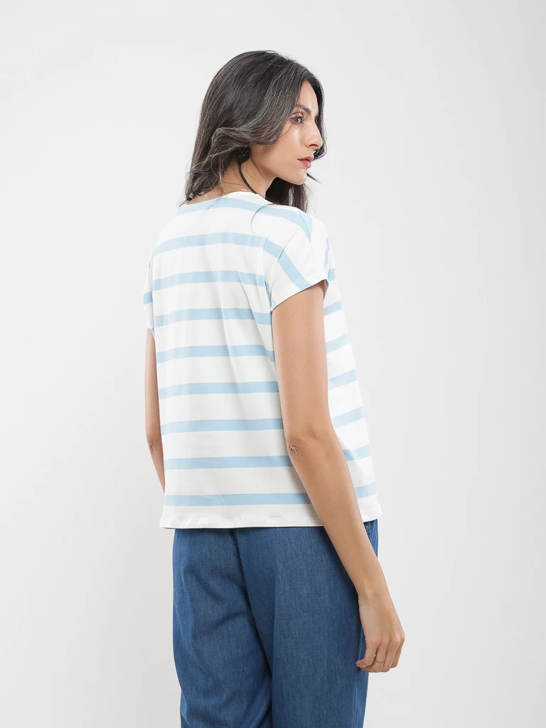 T-shirt ample à col V et rayures