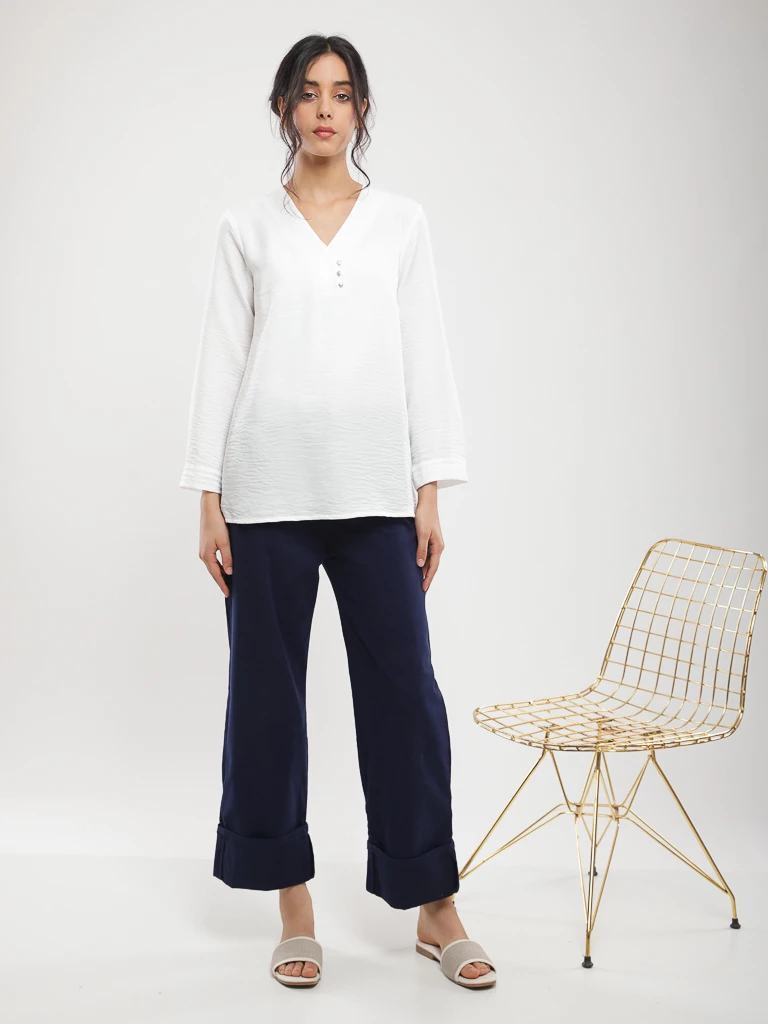 Pantalon droit à larges revers