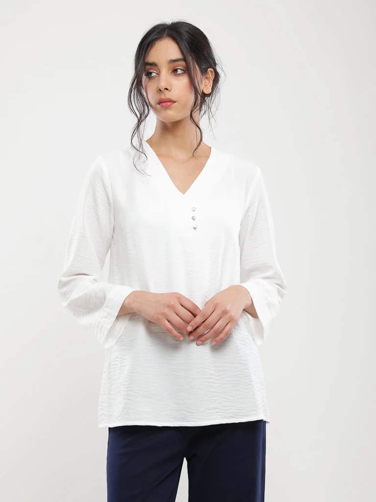 Blouse fluide lin à col en V