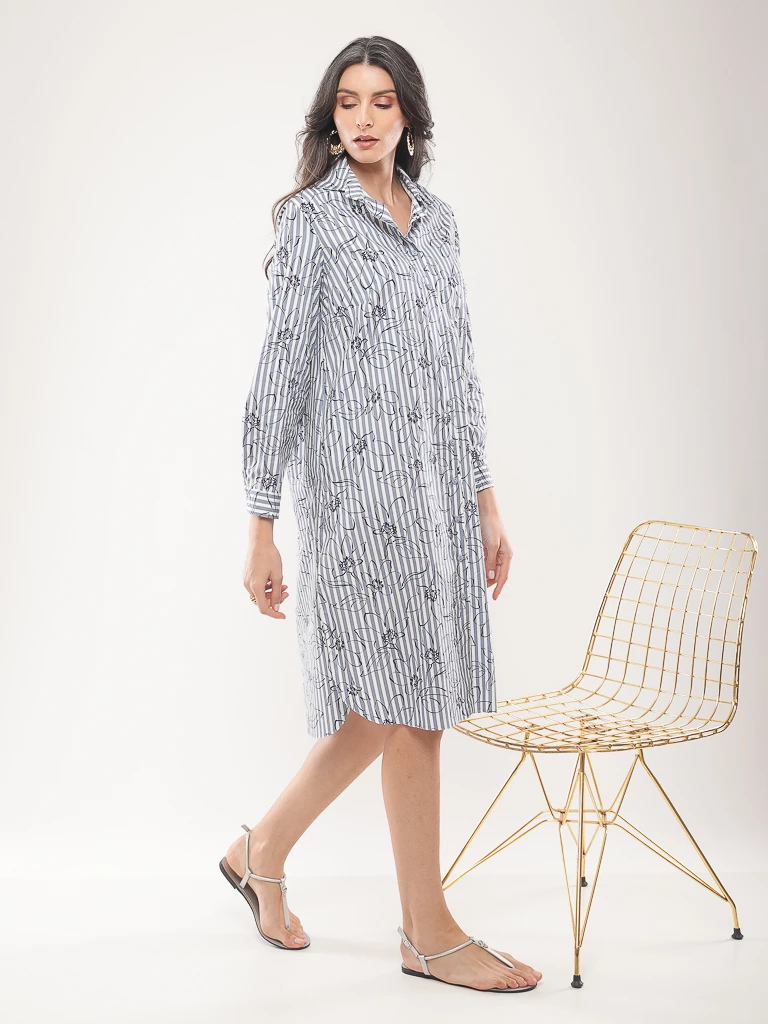 Chemise longue à rayures fleuries