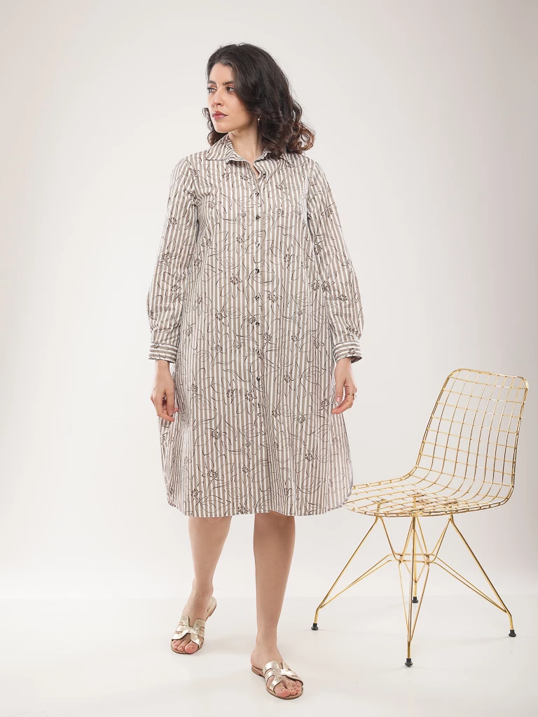 Chemise longue à rayures fleuries