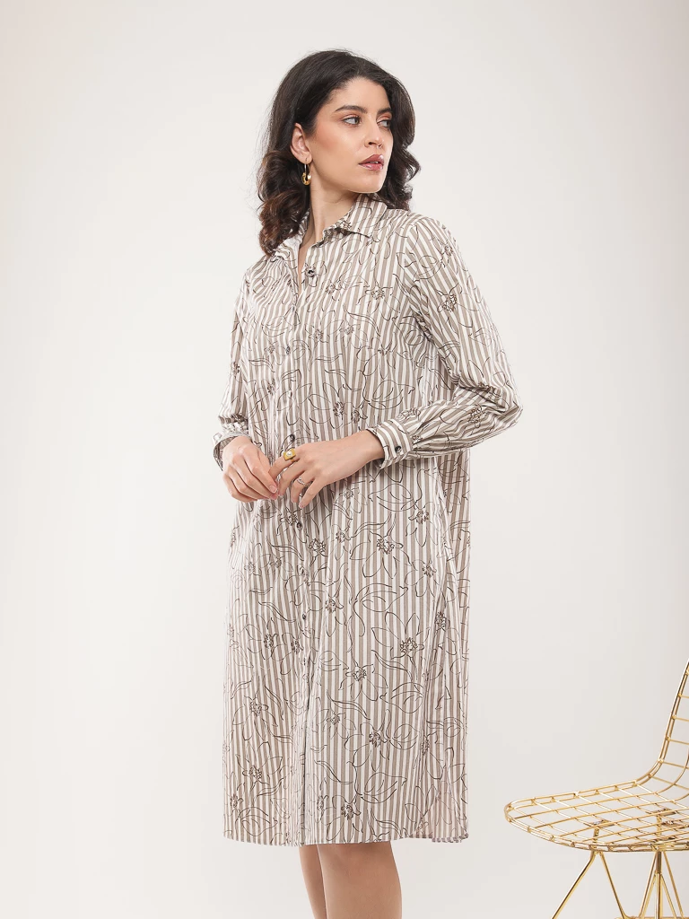 Chemise longue à rayures fleuries