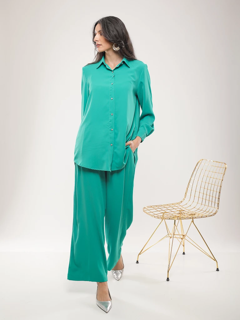 Pantalon large fluide taille haute