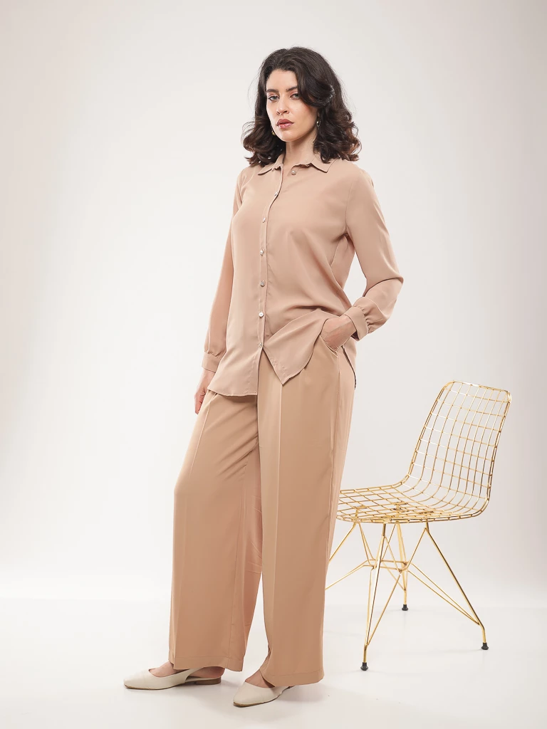 Pantalon large fluide taille haute