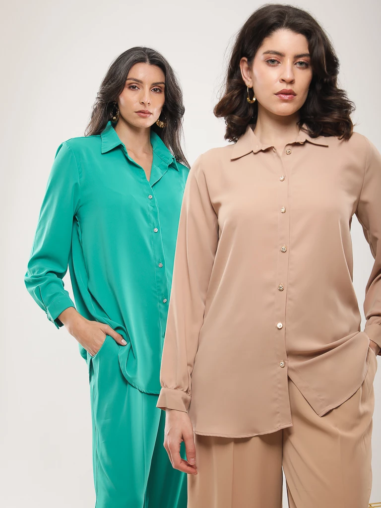 Chemise manches longues festonnée