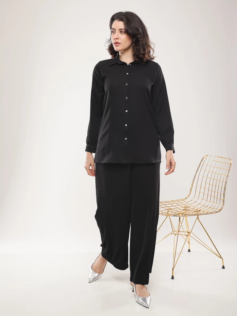 Pantalon large fluide taille haute