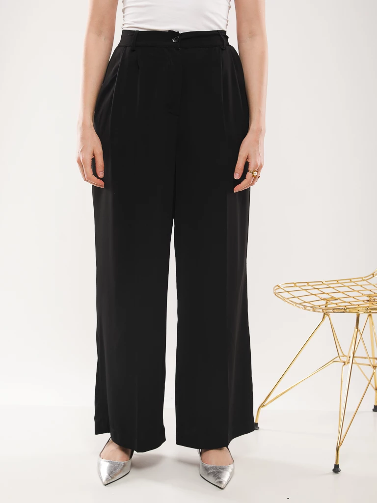 Pantalon large fluide taille haute